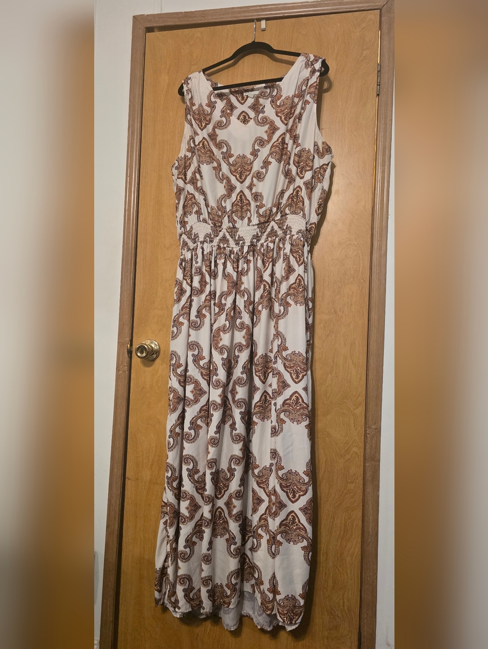 Cato White Maxi Dress with Brown Paisley Print